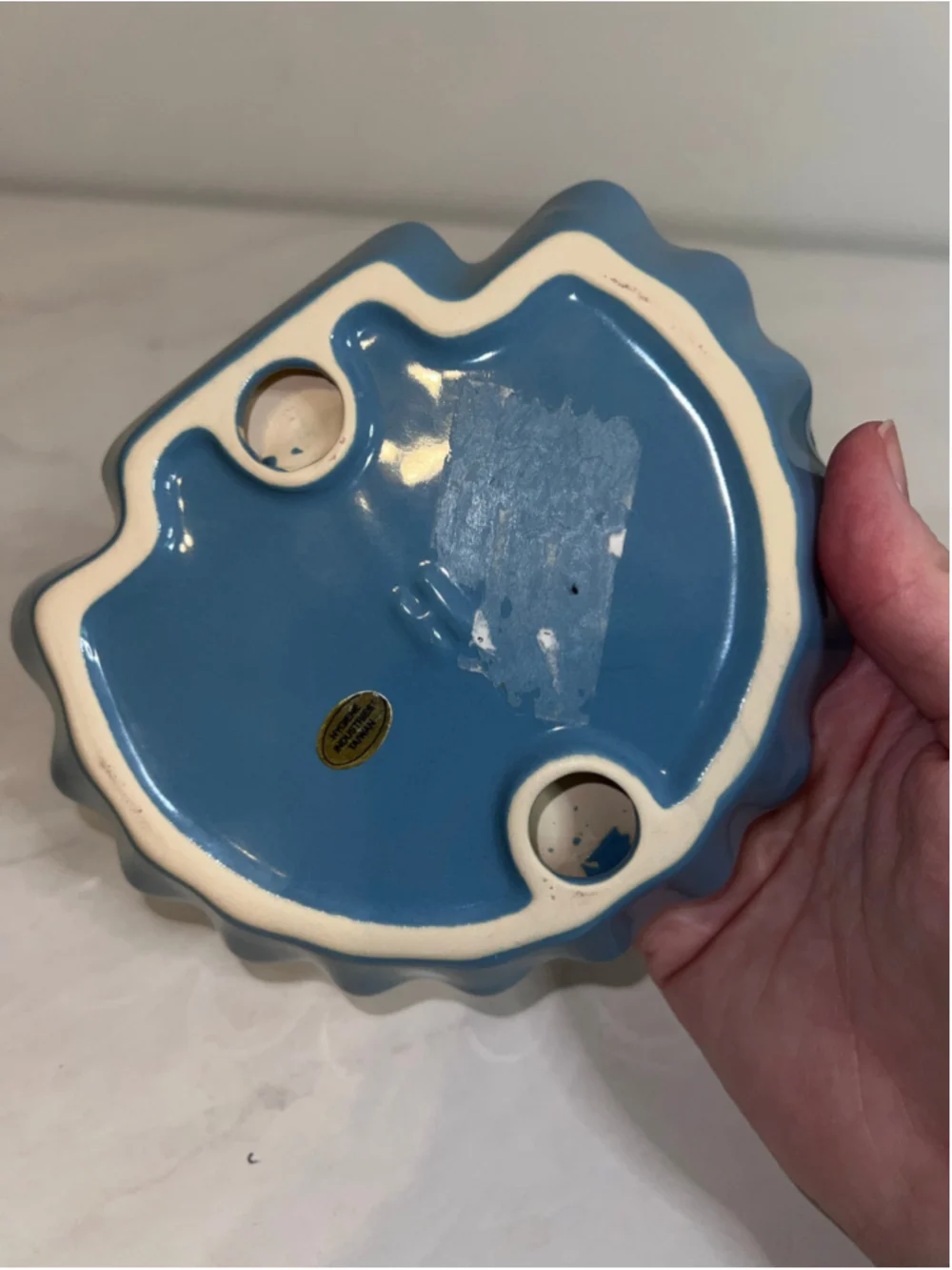 VTG blue Ceramic Seashell Soap Dish One Size